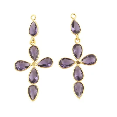 Pear Stone Purple Amethyst Quartz Gold Plated DIY Earring Pair Supply Connectors - Image 1 of 3