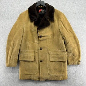 Sears Corduroy Overcoat Mens Size 42 Brown Heave Sherpa Fleece Lined VTG 80s - Picture 1 of 11