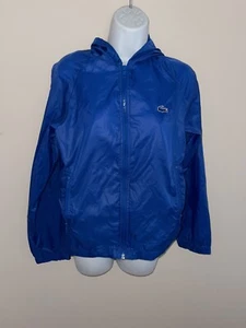 Izod Lacoste VTG Hooded Windbreaker Jacket Youth Large (18) Blue Pullover 80s - Picture 1 of 16