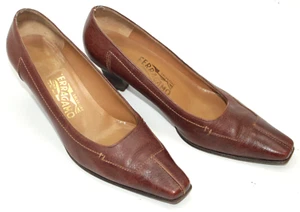 SALVATORE FERRAGAMO Mujer Zapatos Talla 6.5C Europa 37C Cuero Marrón S9294 - Imagen 1 de 6