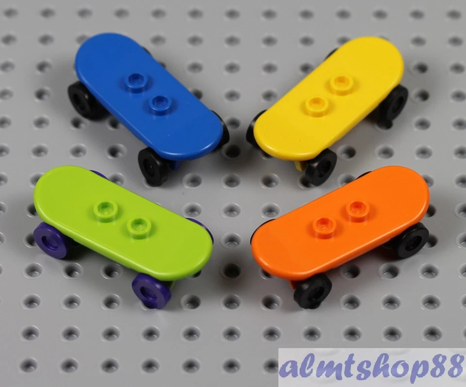 LEGO - 4x Lote de Monopatín Azul Rojo Lima Naranja - Minifigura Vehículo Tabla de Surf Foto 1 de 1
