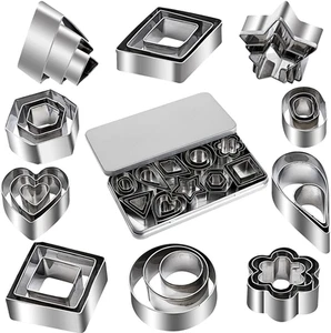 Mini Cookie Cutter Shapes Set - 30 Tiny Stainless Steel Stamps of Flower, Hea... - Picture 1 of 12
