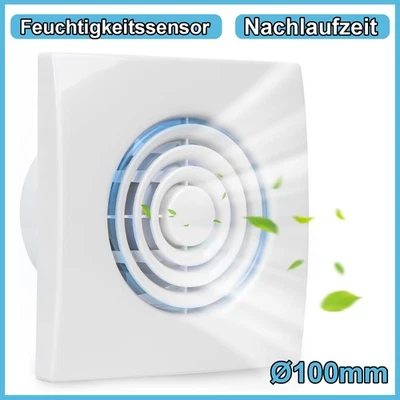 Badlüfter leise Ø 100mm mit Feuchtesensor Nachlauf Bad WC Wand Ventilator Abluft - Bild 1 von 4