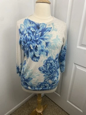 Talbots 1X чистый кашемир синий цветочный рукав 3/4 легкий - Изображение 1 из 4