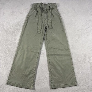 Paige Hose Damen 27 Harper weites Bein hoher Bund Paperbag grün Bindegürtel Baggy - Bild 1 von 13