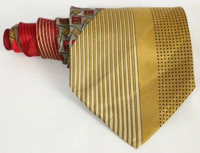 Corbata Vitaliano Pancaldi Rayas Abstracta Oro Plata Negra Roja Seda Hecha en Italia Foto 1 de 4