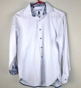 Luchiano Visconti Black  Button Up White With Blue Flip Cuff Shirt SMALL - Picture 1 of 7