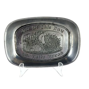 Vintage Duratale Leonard Pewter Bread Tray Give Us This Day Religious Decor - Picture 1 of 10