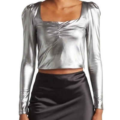New ~ RONNY KOBO ~  Metallic Selina Crop Top~sz L ~ STUNNING SWIFTIE - Image 1 of 4