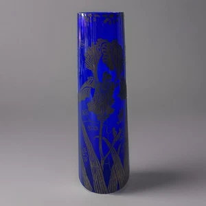 Vase Vintage Émaillée Bleu Cobalt Iris France 1960 Belle Piece - Imagen 1 de 13