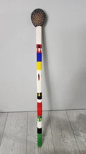 African Beaded Stick Knobkirrie Zulu Maasai Talking/Walking Stick Club Black Top - Picture 1 of 8