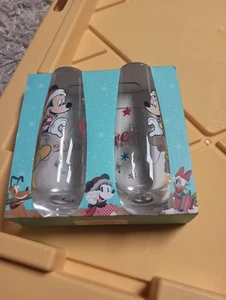 *NEW* Disney Set of 2 Christmas Stemless Flute 9 Oz Glasses Mickey Minnie Mouse - Picture 1 of 6