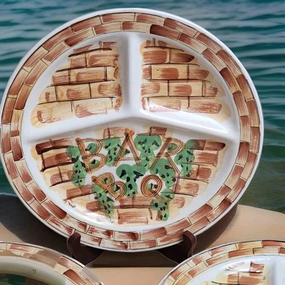 4~Platos de Cena Barbacoa Divididos EXTRA GRANDES De Colección 11" Cerámica Patio Trasero o Puerta Trasera Foto 1 de 4
