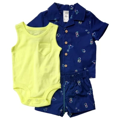 Conjunto de 3 meses de body, camisa y pantalones cortos Carters Infantil Niños Ballena Pez Foto 1 de 2