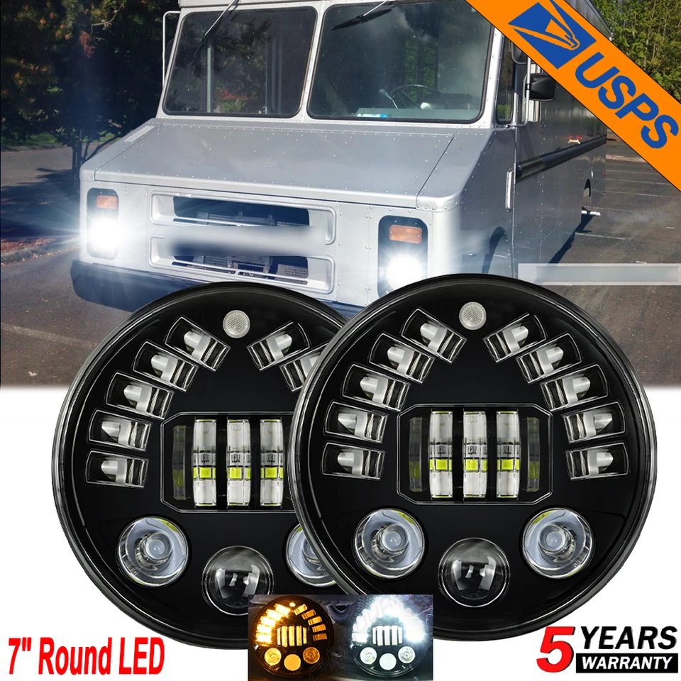 2PC Fit chevrolet P10 P20 P30 Van 7"inch Round LED Headlights Hi-Low Beam w/DRL - Image 1 of 4