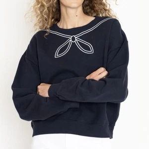 KULE Navy Sailor Sweatshirt Women’s Size XXL Pullover Crewneck Bow Embroidered - Picture 1 of 7
