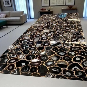 Black Agate Stone Table Top 60"x30" – Luxury Handmade Unique Rectangular top - Picture 1 of 9