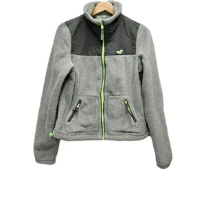 Hollister Fleece Jacket Womens Med Gray/ Lime Full Zip Leisure Outdoor Cozy  - Picture 1 of 11