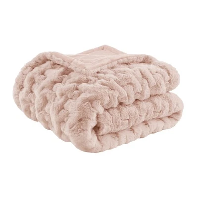New Madison Park Ruched Luxury Throw Premium Soft Cozy Brushed Long Faux Fur For - Image 1 of 4