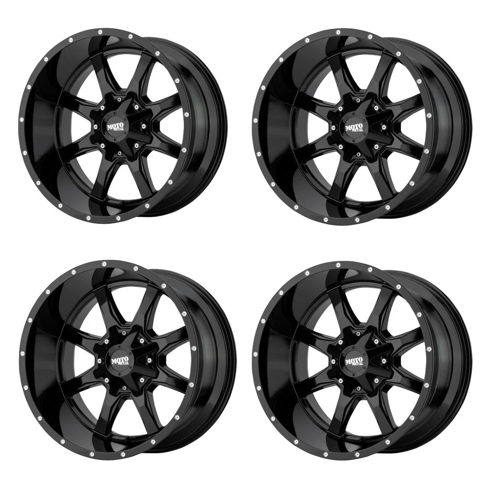 Set 4 18" Moto Metal MO970 18x10 8x6.5 Gloss Black Milled Lip Wheels -24mm Rims - Image 1 of 4