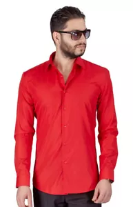 Camicia abito da uomo rosso slim fit tinta unita maniche lunghe diffuso colletto di AzarMan - Foto 1 di 4