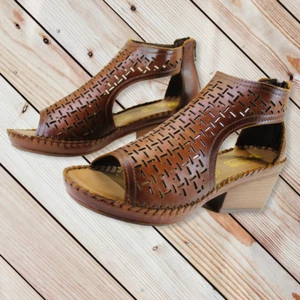Low Heels non-slip sole Platform Size 7.5 Women’s Hand Woven Leather Brown Lobo  - Picture 1 of 6