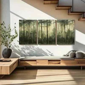 3pcs Forest Serenity Abstract Nature Art Metal Print Ready to Hang Art - Picture 1 of 8