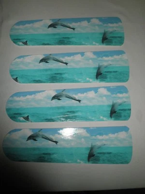 DISEÑO PERSONALIZADO ~VENTILADOR DE TECHO CON LUZ - DELFINES MARINOS MARINOS AGUA CRISTALINA CIELO SOLEADO Foto 1 de 4