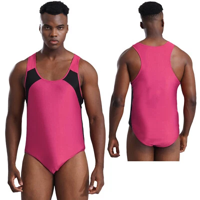 Men's Sleeveless U Neck Leotard Bodysuit Wrestling Singlet Swimming Jockstrap - Image 1 of 4