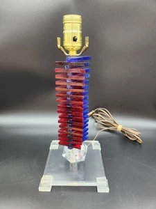 Vintage Blue & Red Stacked Lucite/Acrylic Lamp on Clear Lucite Base 14" - Picture 1 of 24