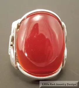 Large Carnelian Sterling Silver Wire Wrapped Ring - Picture 1 of 9