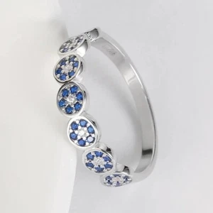 925 Sterling Silver Eyelet Designer Ring Lab Created Blue Sapphire Ring for Her - Picture 1 of 5