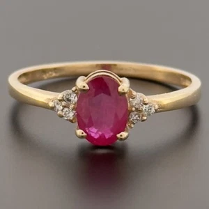 9ct Yellow Gold Ruby & Diamond Cluster Ring Size Q - Picture 1 of 9