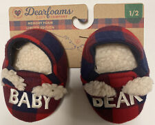 Dearfoams Infant Toddler Baby Bear Plush Memory Foam Plaid Slippers Size 1-2