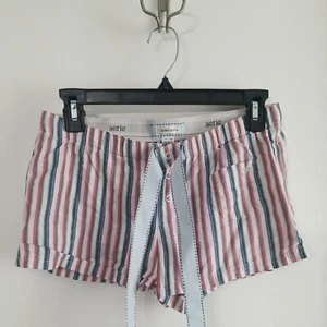 Aerie XS Striped 100% Cotton Thin Soft Sleep Pajama Lounge Shorts W/ Snaps & Tie - Picture 1 of 5