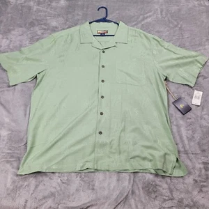 Havana Jack’s cafe 100% Silk button down Men's shirt Size XXL Short Sleeve Green - Picture 1 of 11