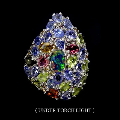 925 Sterling Silber Ring Feuer Opal Peridot Saphir Tansanit Edelstein Größe 9 - Bild 1 von 4