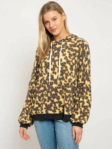 WOMEN'S LEOPARD PRINT SWEATER HOODIE TOPS SWEATSHIRT PULLOVER LONG SLEEVE USA - Picture 1 of 4