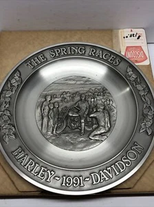 HARLEY DAVIDSON COLLECTIBLE 1991 “SPRING RACES” PEWTER PLATE 99136-91ZP Robison - Picture 1 of 11