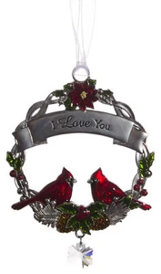 Attractive Zinc Christmas Cardinal Ornaments By Ganz- I Love You - Picture 1 of 1