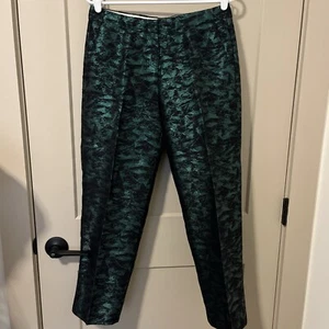 J. Crew Dress Holiday Pants Evergreen Jacquard Green Black Metallic Shiney 6T - Picture 1 of 13