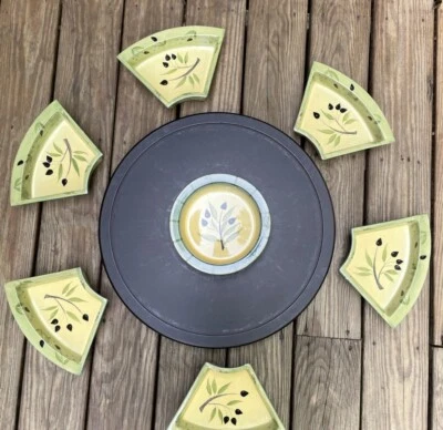 Lazy Susan Wood Turntable & 7 Ceramic Compartments by Deb Segura SIGNATURE 20.5” - Image 1 of 4