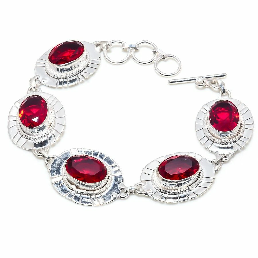 Grossular Garnet Gemstone Handmade 925 Sterling Silver Jewelry Bracelet Sz 7-8" - Изображение 1 из 1