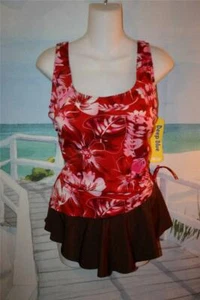 SEXY TRENDIGE RETRO FARBEN SEITENROCK BADEANZUG 16 W HÜFTE SCHLANKMACHER BRAUN ROSA - Bild 1 von 7