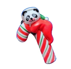 Fun World PIN Weihnachten Vintage ZUCKERSTANGE PANDABÄR 80er Feiertag Brosche - Bild 1 von 2