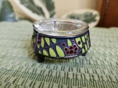 Inserto de vidrio de bodega de sal esmaltado rojo verde chapado en plata de la URSS rusa de colección Foto 1 de 4