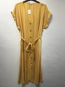 OASIS Ochre Yellow Stripe Button Through Dress Size 18 - Picture 1 of 10