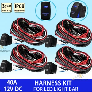 4X LED Wiring Harness Kit 12V Rocker Switch Laser ON/OFF Power Relay Work Light - Picture 1 of 11