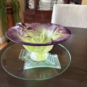 DAUM FRANCE PATE DE VERRE LARGE IRIS CETERPIECE BOWL SIGNED 8 3/4”-MINT - Picture 1 of 16