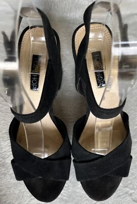 TOPSHOP Sandalias de Gamuza con Tirantes Tacones Plataforma Bloque, Negro, 36 (5.5 EE. UU.) Foto 1 de 4
